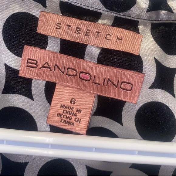 BANDOLINO Geometric Circle Design Black White Silk Blouse Top Shirt - Picture 5 of 7